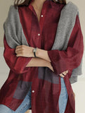 Casual long-sleeved plaid irregular shirt