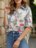 Women's Floral Print Button-Down Collar Shirt