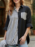 Lapel patchwork top casual shirt