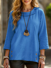 Lapel three-quarter sleeve casual T-shirt top