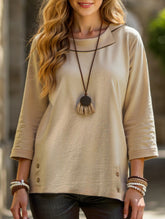 Lapel three-quarter sleeve casual T-shirt top