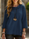 Lapel three-quarter sleeve casual T-shirt top
