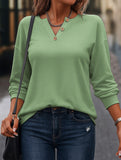 Casual V-neck long-sleeved pullover sweatshirt