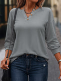 Casual V-neck long-sleeved pullover sweatshirt