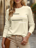 Versatile round neck long-sleeved printed T-shirt