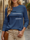 Versatile round neck long-sleeved printed T-shirt
