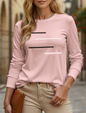 Versatile round neck long-sleeved printed T-shirt