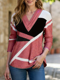Colorblock V-neck contrast color women's T-shirt