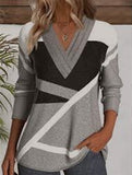Colorblock V-neck contrast color women's T-shirt
