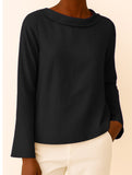 Casual long-sleeved crew neck T-shirt