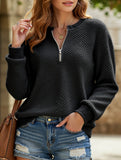 Casual knitted zipper long-sleeved sweatshirt