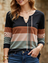 Casual round neck striped long-sleeved T-shirt