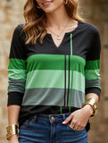 Casual round neck striped long-sleeved T-shirt