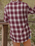 V-neck lapel loose-fitting women's plaid shirt