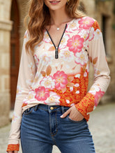 Geometric V-neck zip-up regular top