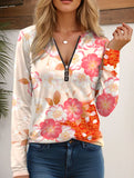 Geometric V-neck zip-up regular top