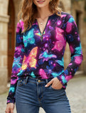 Geometric V-neck zip-up regular top