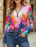 Geometric V-neck zip-up regular top