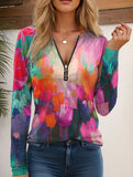 Geometric V-neck zip-up regular top