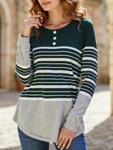 Striped print crew neck long-sleeved T-shirt