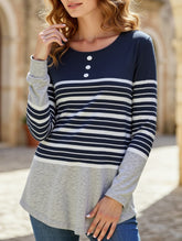 Striped print crew neck long-sleeved T-shirt