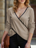V-neck solid color cross hem T-shirt