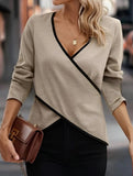 V-neck solid color cross hem T-shirt