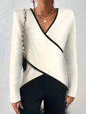 V-neck solid color cross hem T-shirt