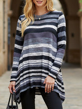 Casual striped print asymmetric T-shirt