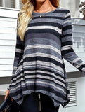 Casual striped print asymmetric T-shirt