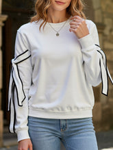 Bowknot round neck long-sleeved pullover sweatshirt