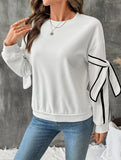 Bowknot round neck long-sleeved pullover sweatshirt
