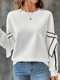 Bowknot round neck long-sleeved pullover sweatshirt