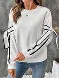 Bowknot round neck long-sleeved pullover sweatshirt