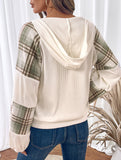 Plaid paneled round neck pullover sweatshirt