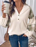 Plaid paneled round neck pullover sweatshirt