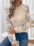 Retro patchwork long-sleeved crew neck top