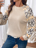 Retro patchwork long-sleeved crew neck top