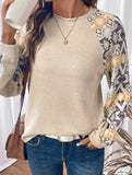 Retro patchwork long-sleeved crew neck top