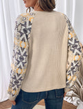 Retro patchwork long-sleeved crew neck top