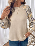 Retro patchwork long-sleeved crew neck top