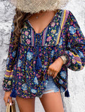 Bohemian print long-sleeved T-shirt