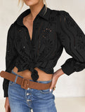 Casual loose hollow puff sleeve cardigan