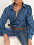 Casual loose hollow puff sleeve cardigan