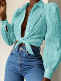 Casual loose hollow puff sleeve cardigan