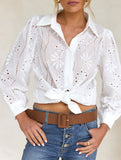 Casual loose hollow puff sleeve cardigan