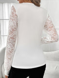 V-neck lace paneled rhinestone T-shirt