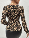 Leopard print lace panel T-shirt top