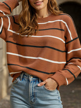 Colorful striped long-sleeved loose sweater