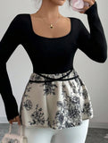 Square neck tie slim fit floral skirt design shirt